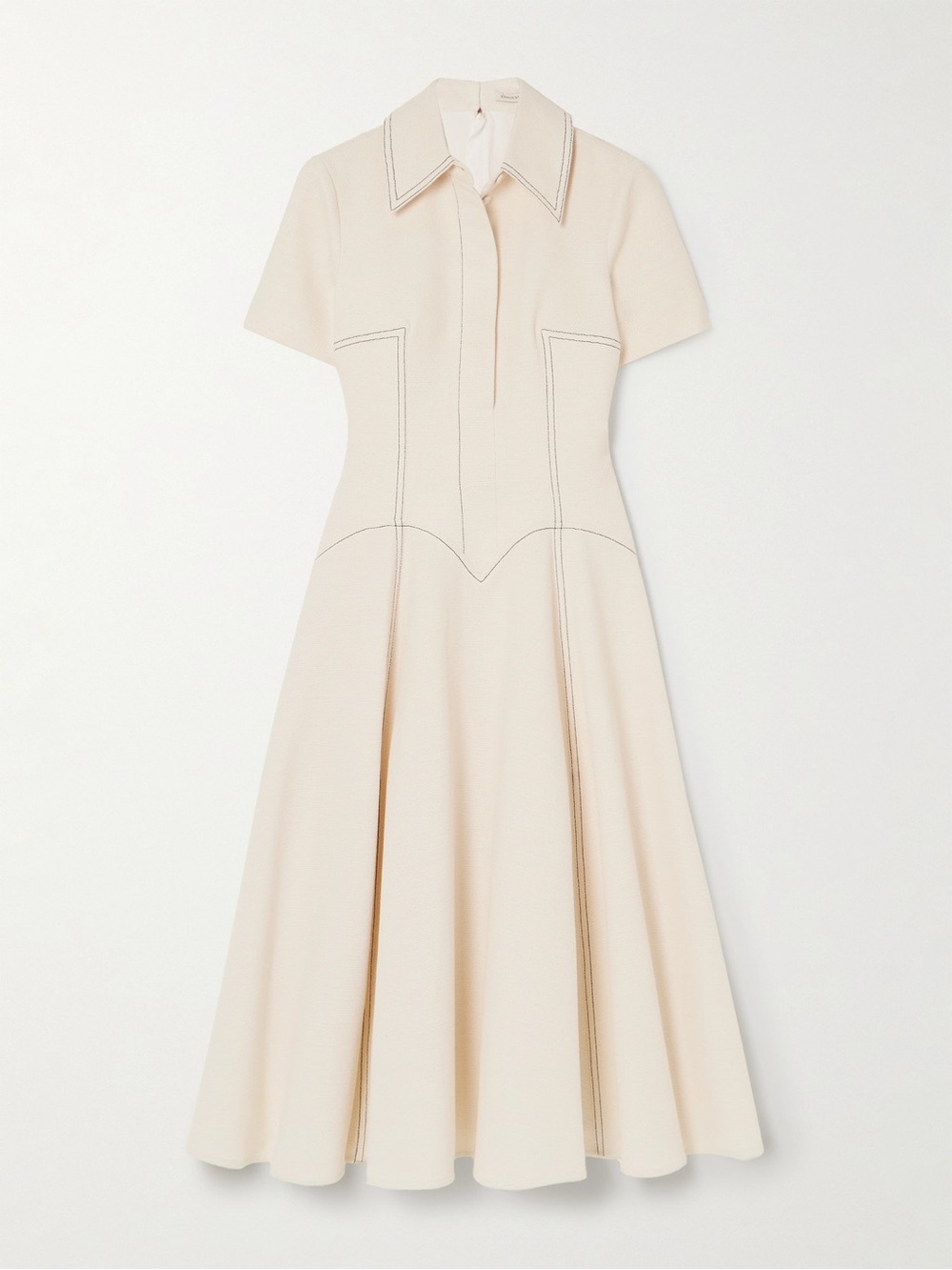 Emilia Wickstead Jody Paneled Topstitched Denim Midi Dress in ivory size 12 NWT